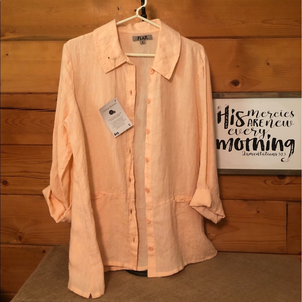 Flax linen top - peach - size small